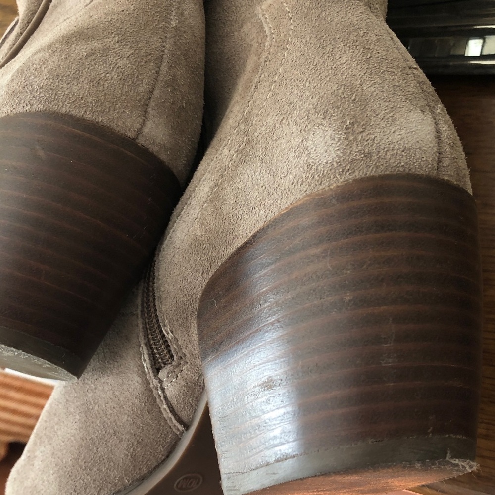 Crown Vintage Taupe Suede Knee-High Heeled Boots - Picture 10 of 10